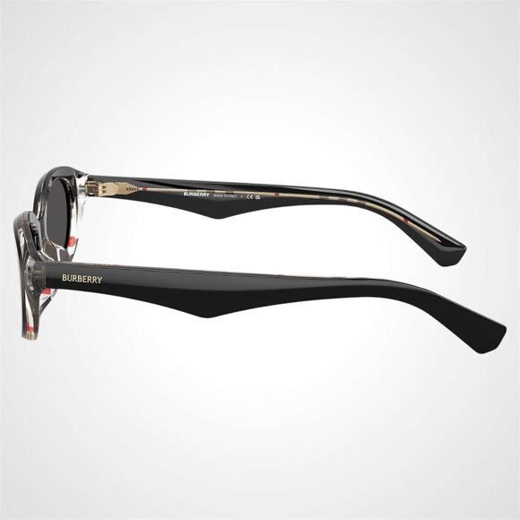 New Burberry Sunglasses Black Vintage Check Oval Gold Logo Womens New BURBERRY